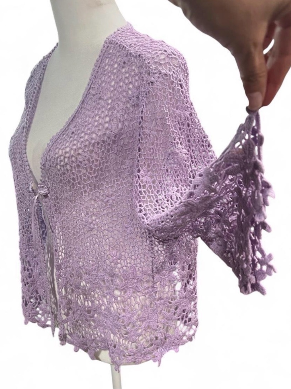 Lilac Crochet Open-Front Women's Sweater Cardigan - Picture 3 of 7
